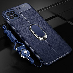 Silikon Hülle Handyhülle Gummi Schutzhülle Flexible Leder Tasche mit Magnetisch Fingerring Ständer S01 für Huawei Nova 8 SE 5G Blau
