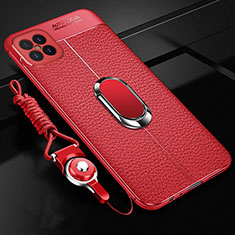 Silikon Hülle Handyhülle Gummi Schutzhülle Flexible Leder Tasche mit Magnetisch Fingerring Ständer S01 für Huawei Nova 8 SE 5G Rot