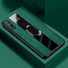 Silikon Hülle Handyhülle Gummi Schutzhülle Flexible Leder Tasche mit Magnetisch Fingerring Ständer S01 für Huawei Y8p Grün