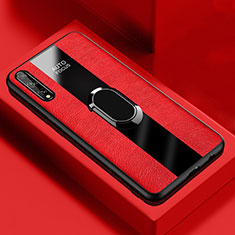Silikon Hülle Handyhülle Gummi Schutzhülle Flexible Leder Tasche mit Magnetisch Fingerring Ständer S01 für Huawei Y8p Rot