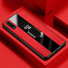 Silikon Hülle Handyhülle Gummi Schutzhülle Flexible Leder Tasche mit Magnetisch Fingerring Ständer S01 für Oppo A31 Rot