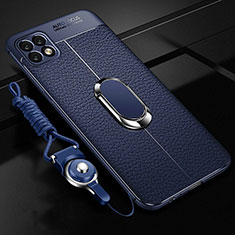 Silikon Hülle Handyhülle Gummi Schutzhülle Flexible Leder Tasche mit Magnetisch Fingerring Ständer S01 für Oppo A53 5G Blau