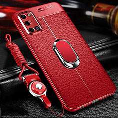 Silikon Hülle Handyhülle Gummi Schutzhülle Flexible Leder Tasche mit Magnetisch Fingerring Ständer S01 für Oppo A72 Rot