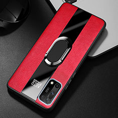 Silikon Hülle Handyhülle Gummi Schutzhülle Flexible Leder Tasche mit Magnetisch Fingerring Ständer S01 für Oppo K7x 5G Rot