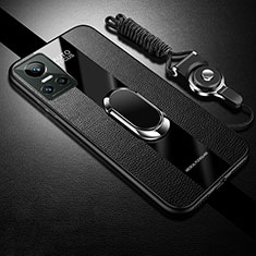 Silikon Hülle Handyhülle Gummi Schutzhülle Flexible Leder Tasche mit Magnetisch Fingerring Ständer S01 für Realme GT Neo3 5G Schwarz