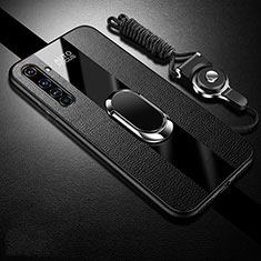 Silikon Hülle Handyhülle Gummi Schutzhülle Flexible Leder Tasche mit Magnetisch Fingerring Ständer S01 für Realme X50 Pro 5G Schwarz