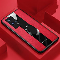 Silikon Hülle Handyhülle Gummi Schutzhülle Flexible Leder Tasche mit Magnetisch Fingerring Ständer S01 für Vivo iQOO 8 5G Rot
