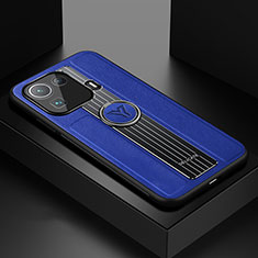 Silikon Hülle Handyhülle Gummi Schutzhülle Flexible Leder Tasche mit Magnetisch Fingerring Ständer S01 für Xiaomi Mi 11 Pro 5G Blau