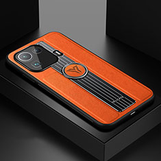 Silikon Hülle Handyhülle Gummi Schutzhülle Flexible Leder Tasche mit Magnetisch Fingerring Ständer S01 für Xiaomi Mi 11 Pro 5G Orange