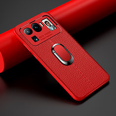 Silikon Hülle Handyhülle Gummi Schutzhülle Flexible Leder Tasche mit Magnetisch Fingerring Ständer S01 für Xiaomi Mi 11 Ultra 5G Rot
