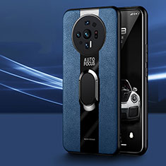 Silikon Hülle Handyhülle Gummi Schutzhülle Flexible Leder Tasche mit Magnetisch Fingerring Ständer S01 für Xiaomi Mi 12S Ultra 5G Blau