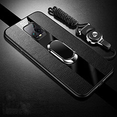Silikon Hülle Handyhülle Gummi Schutzhülle Flexible Leder Tasche mit Magnetisch Fingerring Ständer S01 für Xiaomi Redmi 10X 5G Schwarz