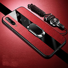 Silikon Hülle Handyhülle Gummi Schutzhülle Flexible Leder Tasche mit Magnetisch Fingerring Ständer S02 für Huawei Enjoy 10 Plus Rot