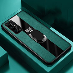 Silikon Hülle Handyhülle Gummi Schutzhülle Flexible Leder Tasche mit Magnetisch Fingerring Ständer S02 für Huawei Honor 30 Grün