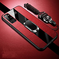 Silikon Hülle Handyhülle Gummi Schutzhülle Flexible Leder Tasche mit Magnetisch Fingerring Ständer S02 für Huawei Honor Play4 Pro 5G Rot