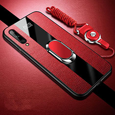 Silikon Hülle Handyhülle Gummi Schutzhülle Flexible Leder Tasche mit Magnetisch Fingerring Ständer S02 für Huawei Y8p Rot