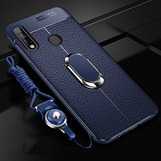Silikon Hülle Handyhülle Gummi Schutzhülle Flexible Leder Tasche mit Magnetisch Fingerring Ständer S02 für Oppo A31 Blau