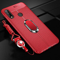 Silikon Hülle Handyhülle Gummi Schutzhülle Flexible Leder Tasche mit Magnetisch Fingerring Ständer S02 für Oppo A8 Rot