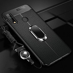 Silikon Hülle Handyhülle Gummi Schutzhülle Flexible Leder Tasche mit Magnetisch Fingerring Ständer S02 für Oppo A8 Schwarz