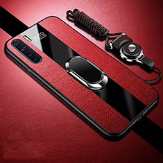 Silikon Hülle Handyhülle Gummi Schutzhülle Flexible Leder Tasche mit Magnetisch Fingerring Ständer S02 für Oppo A91 Rot