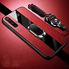 Silikon Hülle Handyhülle Gummi Schutzhülle Flexible Leder Tasche mit Magnetisch Fingerring Ständer S02 für Realme X50m 5G Rot
