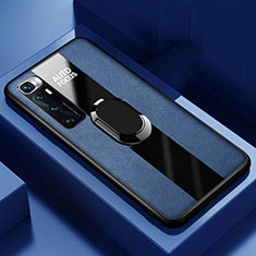 Silikon Hülle Handyhülle Gummi Schutzhülle Flexible Leder Tasche mit Magnetisch Fingerring Ständer S02 für Xiaomi Mi 10 Ultra Blau
