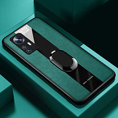 Silikon Hülle Handyhülle Gummi Schutzhülle Flexible Leder Tasche mit Magnetisch Fingerring Ständer S02 für Xiaomi Mi 12 5G Grün
