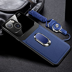 Silikon Hülle Handyhülle Gummi Schutzhülle Flexible Leder Tasche mit Magnetisch Fingerring Ständer S03 für Apple iPhone 13 Mini Blau