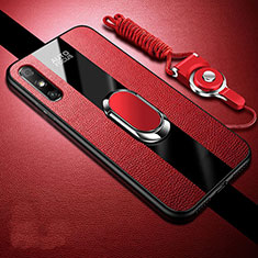Silikon Hülle Handyhülle Gummi Schutzhülle Flexible Leder Tasche mit Magnetisch Fingerring Ständer S03 für Huawei Enjoy 10e Rot