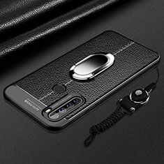 Silikon Hülle Handyhülle Gummi Schutzhülle Flexible Leder Tasche mit Magnetisch Fingerring Ständer S03 für Xiaomi Redmi Note 8 (2021) Schwarz