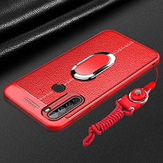 Silikon Hülle Handyhülle Gummi Schutzhülle Flexible Leder Tasche mit Magnetisch Fingerring Ständer S03 für Xiaomi Redmi Note 8 Rot
