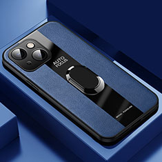 Silikon Hülle Handyhülle Gummi Schutzhülle Flexible Leder Tasche mit Magnetisch Fingerring Ständer S05 für Apple iPhone 13 Mini Blau