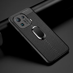 Silikon Hülle Handyhülle Gummi Schutzhülle Flexible Leder Tasche mit Magnetisch Fingerring Ständer S07 für Xiaomi Mi 11 Pro 5G Schwarz