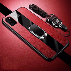 Silikon Hülle Handyhülle Gummi Schutzhülle Flexible Leder Tasche mit Magnetisch Fingerring Ständer T01 für Huawei Honor View 30 Pro 5G Rot