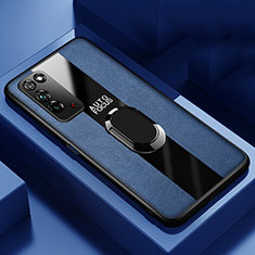 Silikon Hülle Handyhülle Gummi Schutzhülle Flexible Leder Tasche mit Magnetisch Fingerring Ständer T01 für Huawei Honor X10 5G Blau