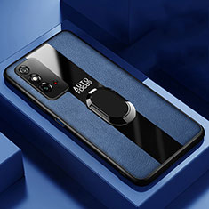 Silikon Hülle Handyhülle Gummi Schutzhülle Flexible Leder Tasche mit Magnetisch Fingerring Ständer T01 für Huawei Honor X10 Max 5G Blau