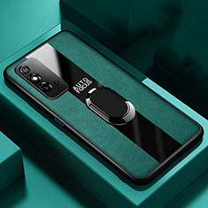 Silikon Hülle Handyhülle Gummi Schutzhülle Flexible Leder Tasche mit Magnetisch Fingerring Ständer T01 für Huawei Honor X10 Max 5G Grün