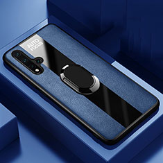 Silikon Hülle Handyhülle Gummi Schutzhülle Flexible Leder Tasche mit Magnetisch Fingerring Ständer T01 für Huawei Nova 5 Blau