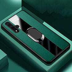 Silikon Hülle Handyhülle Gummi Schutzhülle Flexible Leder Tasche mit Magnetisch Fingerring Ständer T01 für Huawei Nova 5 Pro Grün