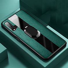 Silikon Hülle Handyhülle Gummi Schutzhülle Flexible Leder Tasche mit Magnetisch Fingerring Ständer T01 für Huawei Nova 6 5G Grün