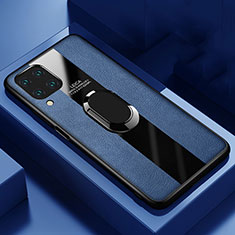 Silikon Hülle Handyhülle Gummi Schutzhülle Flexible Leder Tasche mit Magnetisch Fingerring Ständer T01 für Huawei P40 Lite Blau