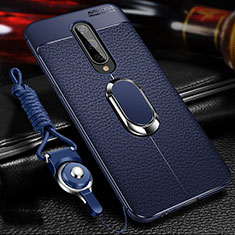 Silikon Hülle Handyhülle Gummi Schutzhülle Flexible Leder Tasche mit Magnetisch Fingerring Ständer T01 für OnePlus 8 Blau