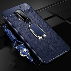 Silikon Hülle Handyhülle Gummi Schutzhülle Flexible Leder Tasche mit Magnetisch Fingerring Ständer T01 für OnePlus 8 Pro Blau