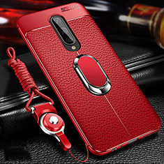 Silikon Hülle Handyhülle Gummi Schutzhülle Flexible Leder Tasche mit Magnetisch Fingerring Ständer T01 für OnePlus 8 Rot