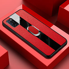 Silikon Hülle Handyhülle Gummi Schutzhülle Flexible Leder Tasche mit Magnetisch Fingerring Ständer T01 für Oppo A72 Rot