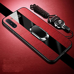 Silikon Hülle Handyhülle Gummi Schutzhülle Flexible Leder Tasche mit Magnetisch Fingerring Ständer T01 für Samsung Galaxy Note 10 5G Rot