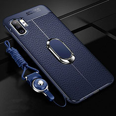 Silikon Hülle Handyhülle Gummi Schutzhülle Flexible Leder Tasche mit Magnetisch Fingerring Ständer T01 für Samsung Galaxy Note 10 Plus 5G Blau