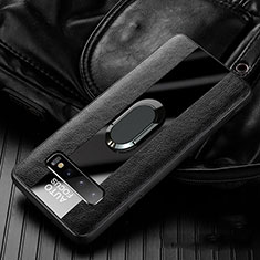 Silikon Hülle Handyhülle Gummi Schutzhülle Flexible Leder Tasche mit Magnetisch Fingerring Ständer T01 für Samsung Galaxy S10 5G Schwarz