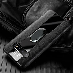 Silikon Hülle Handyhülle Gummi Schutzhülle Flexible Leder Tasche mit Magnetisch Fingerring Ständer T01 für Samsung Galaxy S10 Plus Schwarz