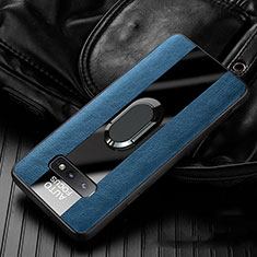 Silikon Hülle Handyhülle Gummi Schutzhülle Flexible Leder Tasche mit Magnetisch Fingerring Ständer T01 für Samsung Galaxy S10e Blau